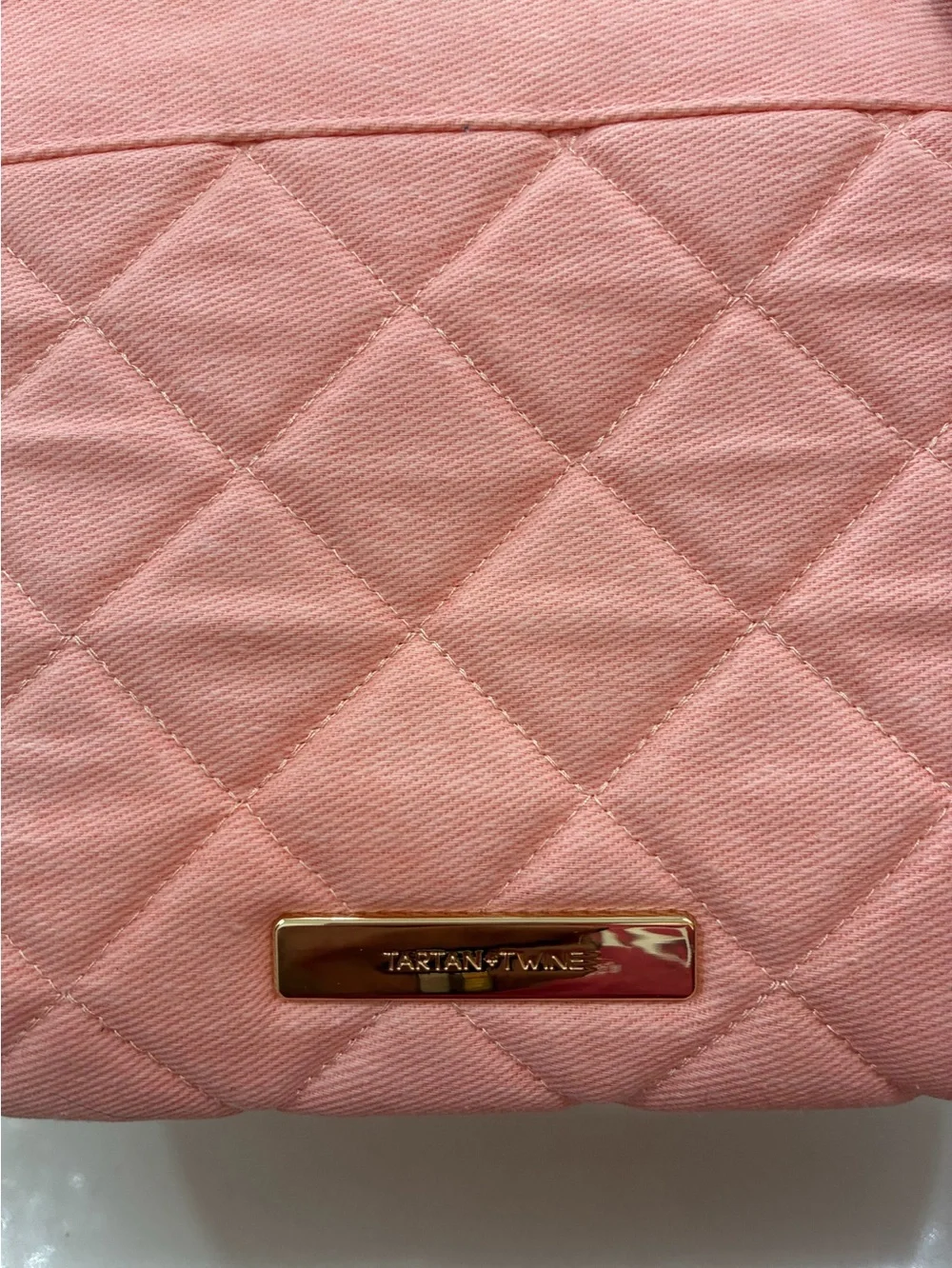 Tartan + Twine Coral Quilted Cosmetic Pouch with Gold Accents